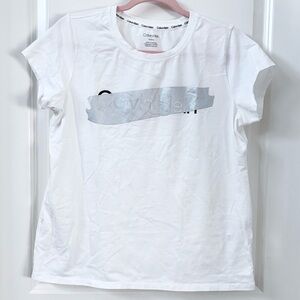 Calvin Klein White Tee with Metallic Silver Accent Medium
